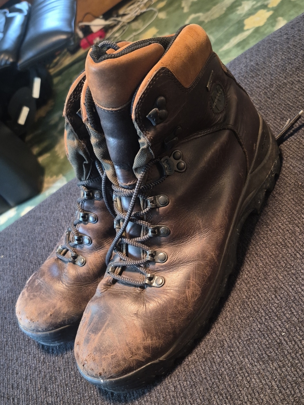 Merrell Brown Leather Ankle Hiking Boots with Tan Collar
